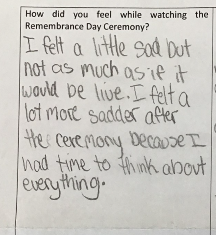 Remembrance Day SEL (Social Emotional Learning) Student Reflections